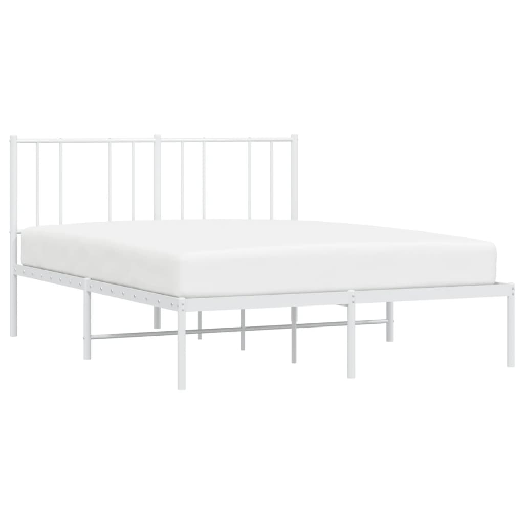 vidaXL Metal Bed Frame without Mattress with Headboard White 135x190 cm Double