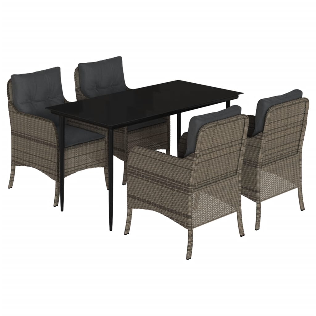 vidaXL 5 Piece Garden Dining Set with Cushions Grey Poly Rattan