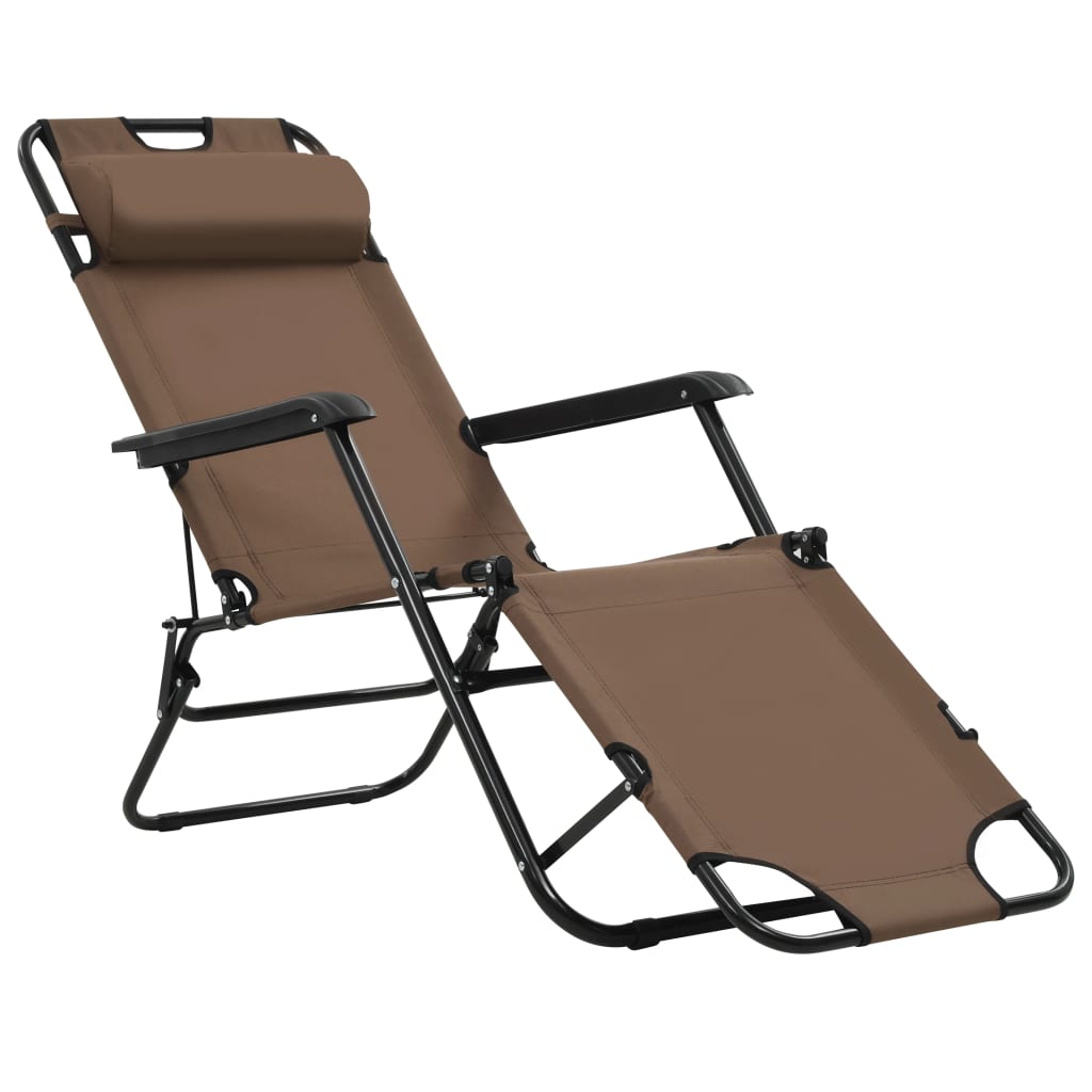 vidaXL Folding Sun Loungers 2 pcs with Footrests Steel Brown