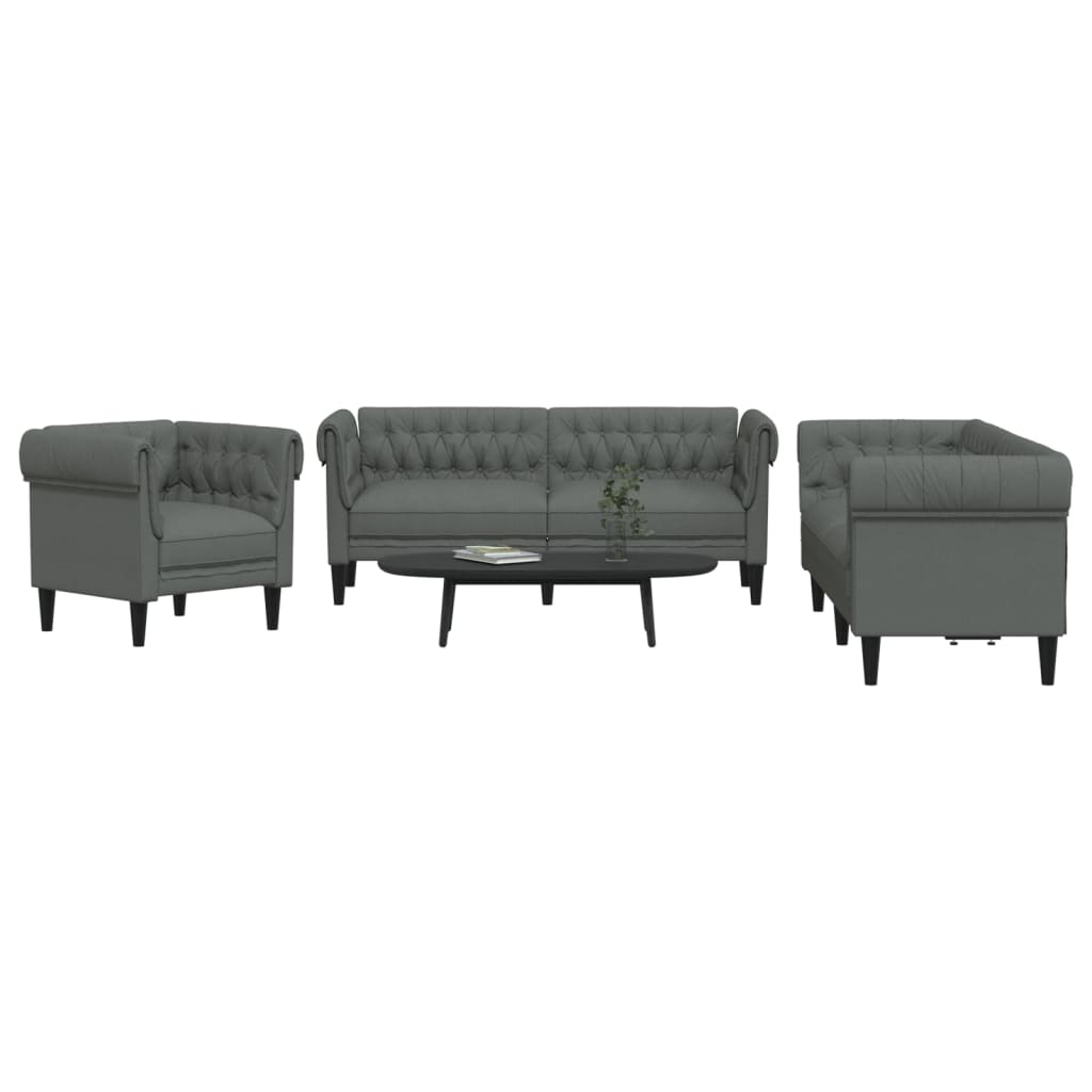 vidaXL 3 Piece Sofa Set Dark Grey Fabric