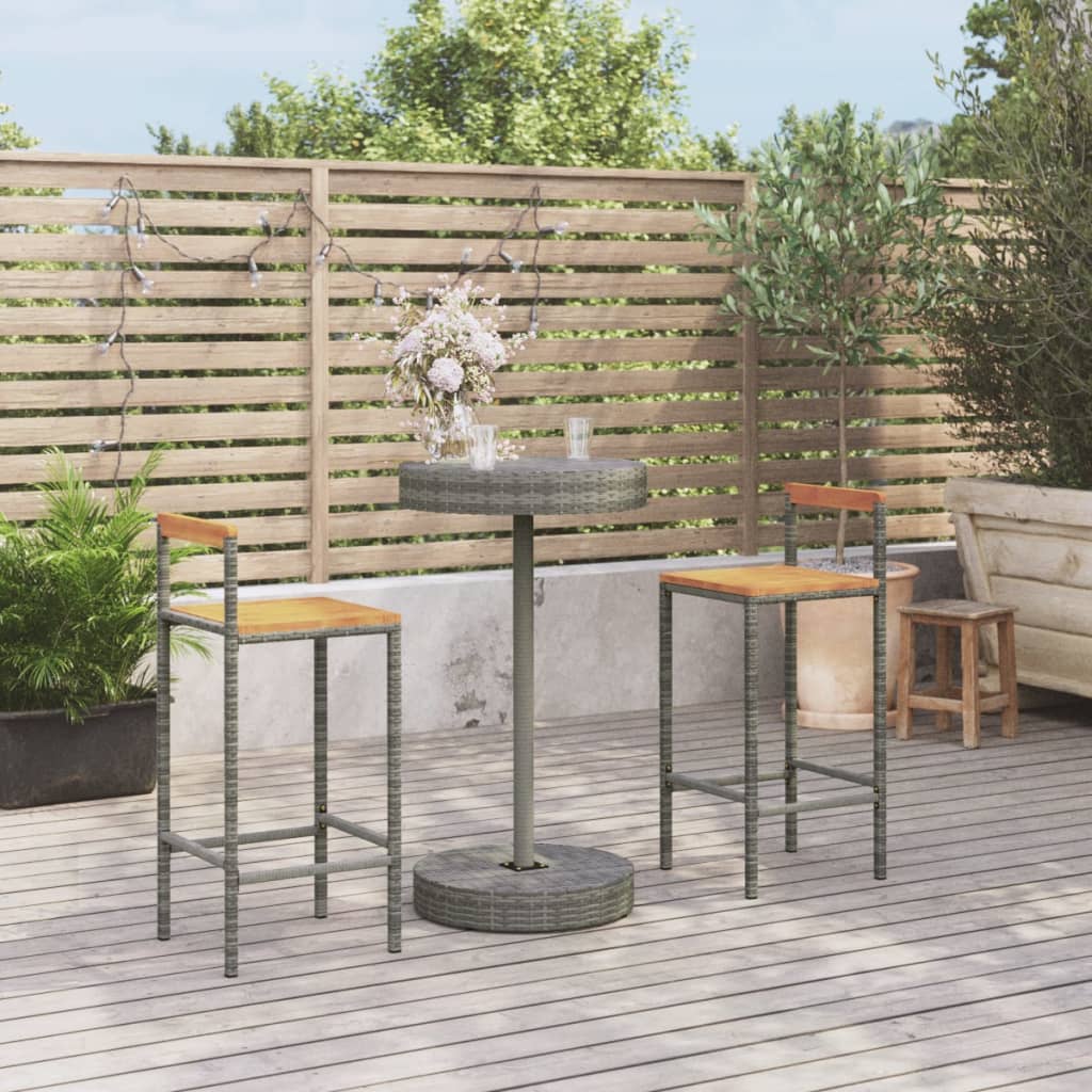 vidaXL 3 Piece Garden Bar Set Grey Poly Rattan&Solid Wood Acacia