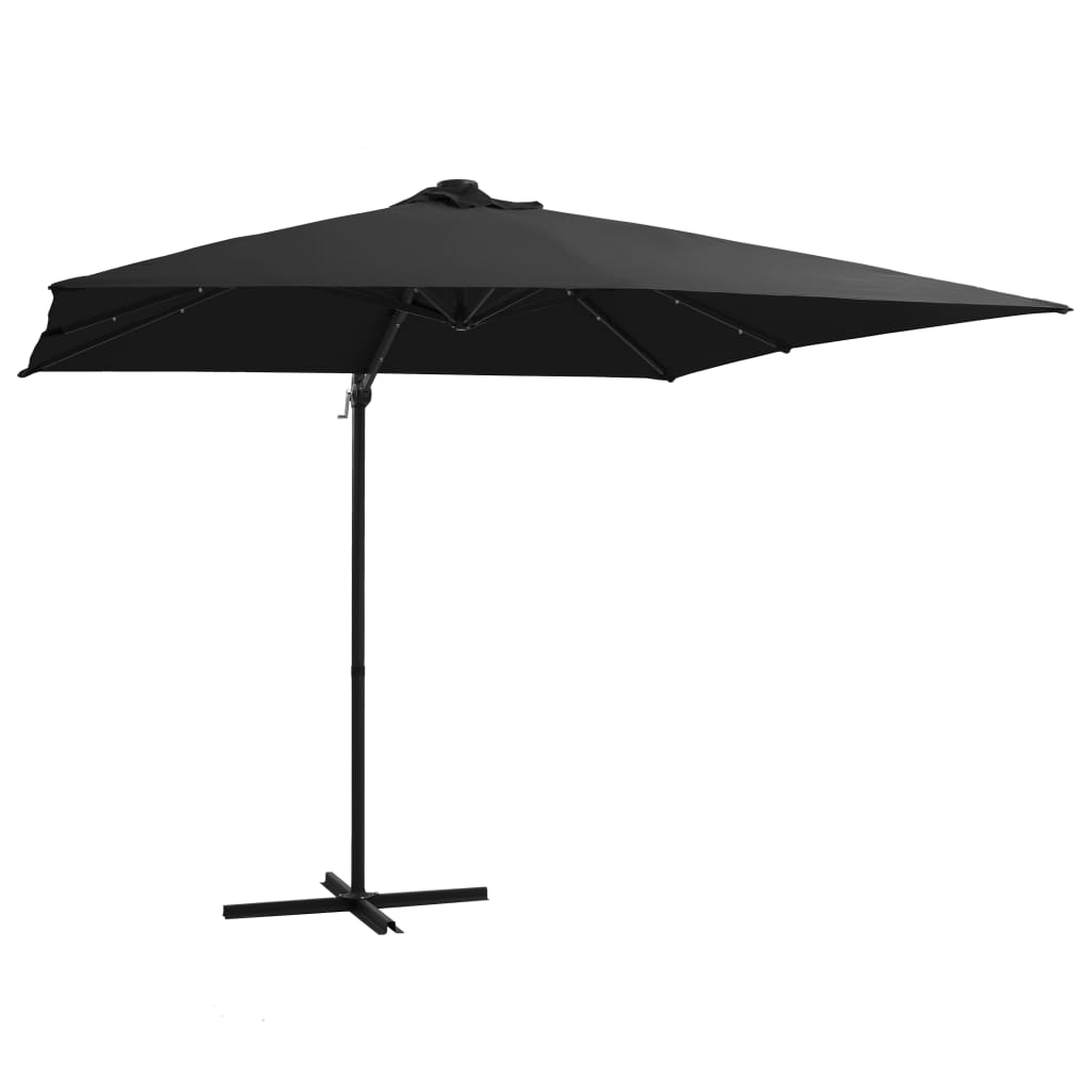 vidaXL Cantilever Garden Parasol with LED lights and Steel Pole 250x250 cm Black