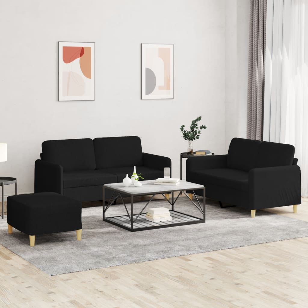 vidaXL 3 Piece Sofa Set with Cushions Black Fabric