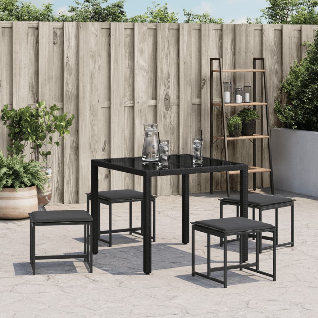 vidaXL Garden Stools with Cushions 4 pcs Black Steel and Textilene