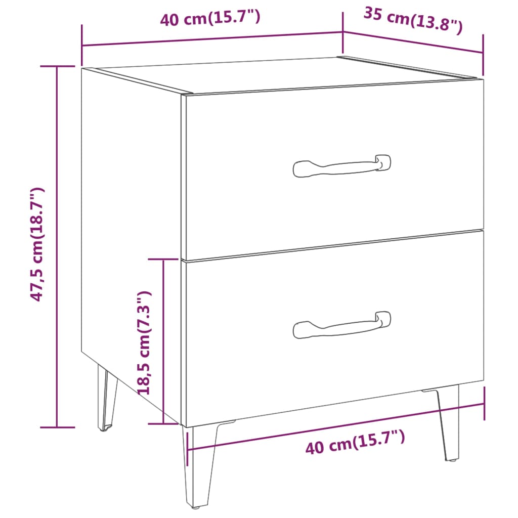 vidaXL Bedside Cabinets 2 pcs Black 40x35x47.5 cm