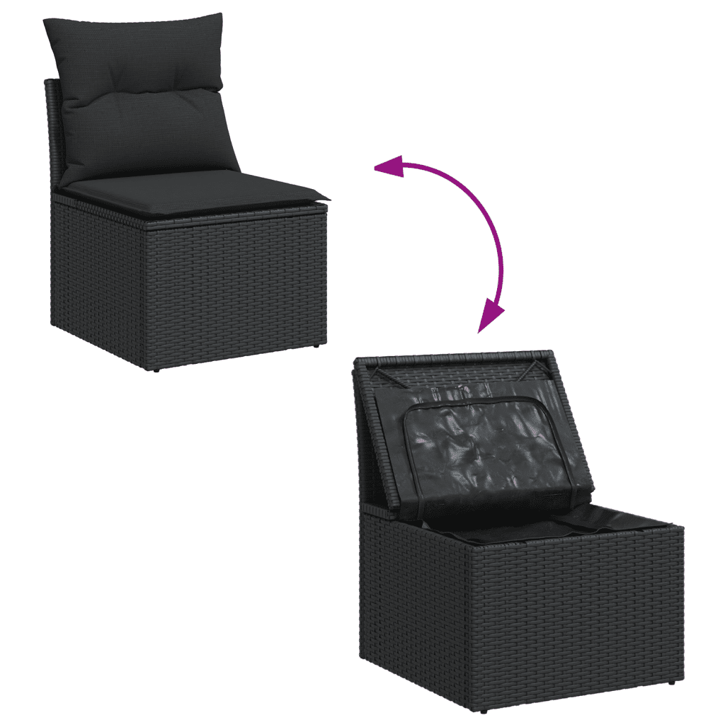 vidaXL 5 Piece Garden Sofa Set with Cushions Black Poly Rattan