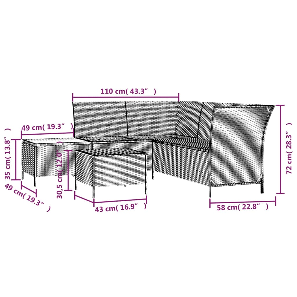 vidaXL 4 Piece Garden Lounge Set with Cushions Grey Poly Rattan