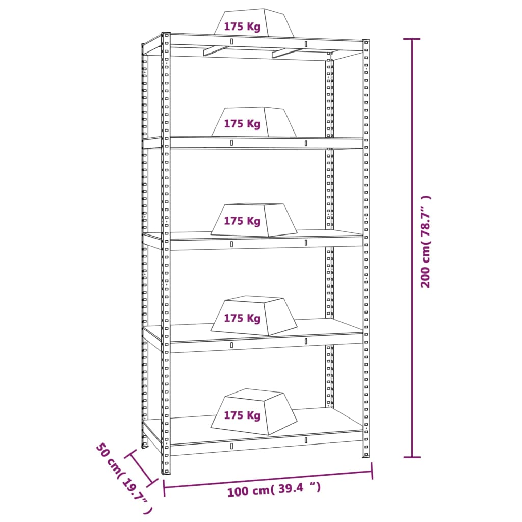 vidaXL 5-Layer Storage Shelf Silver Steel&Engineered Wood