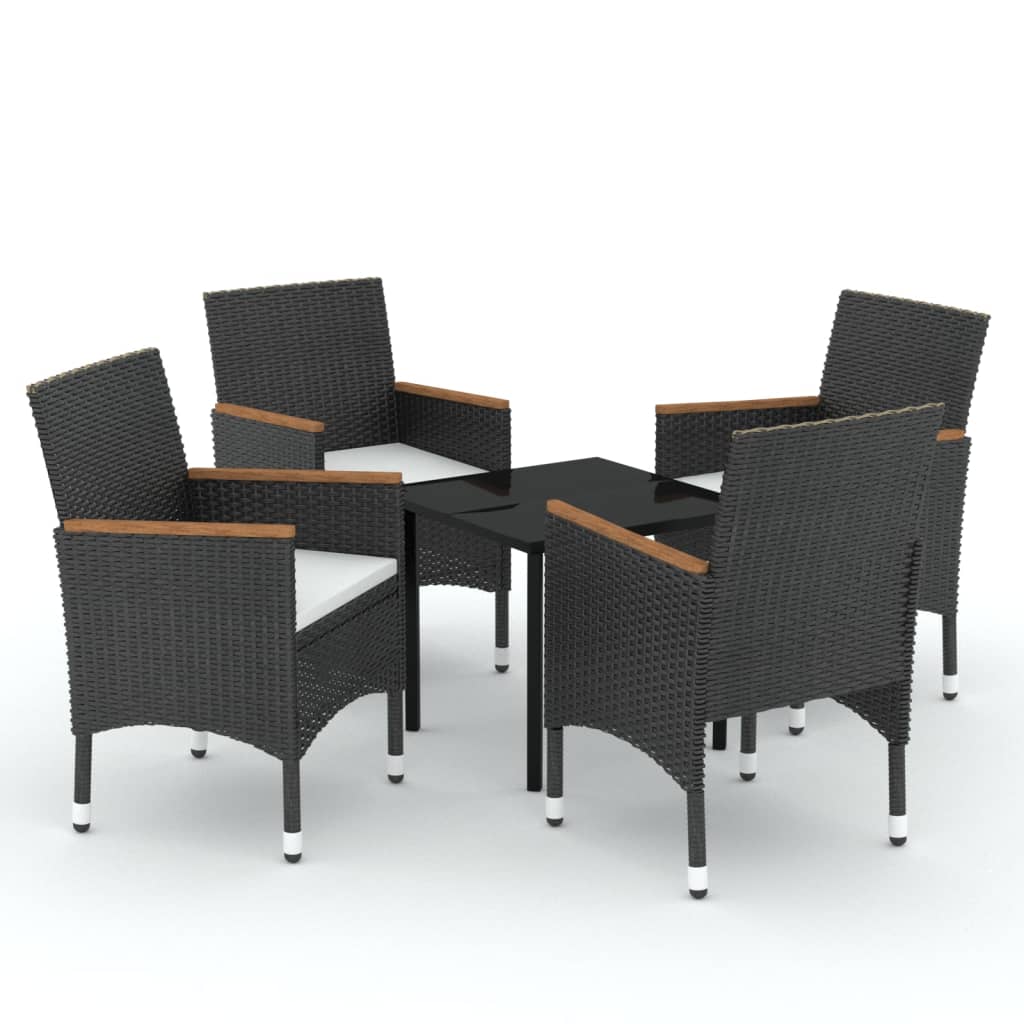 vidaXL 5 Piece Outdoor Dining Set with Cushions Black