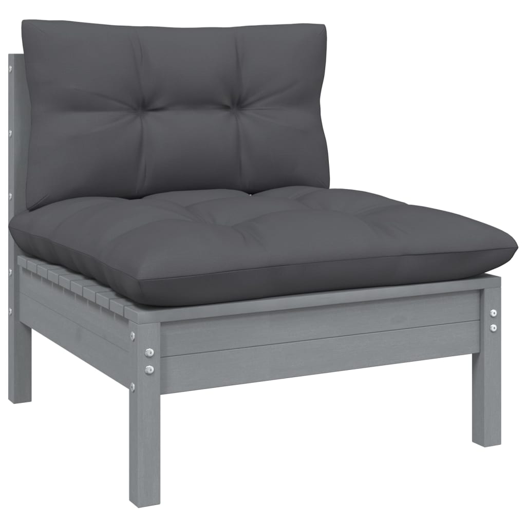 vidaXL 12 Piece Garden Lounge Set with Cushions Grey Solid Pinewood