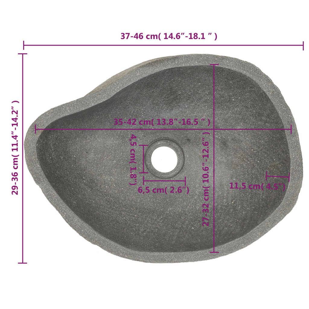 vidaXL Basin River Stone Oval (37-46)x(29-36) cm