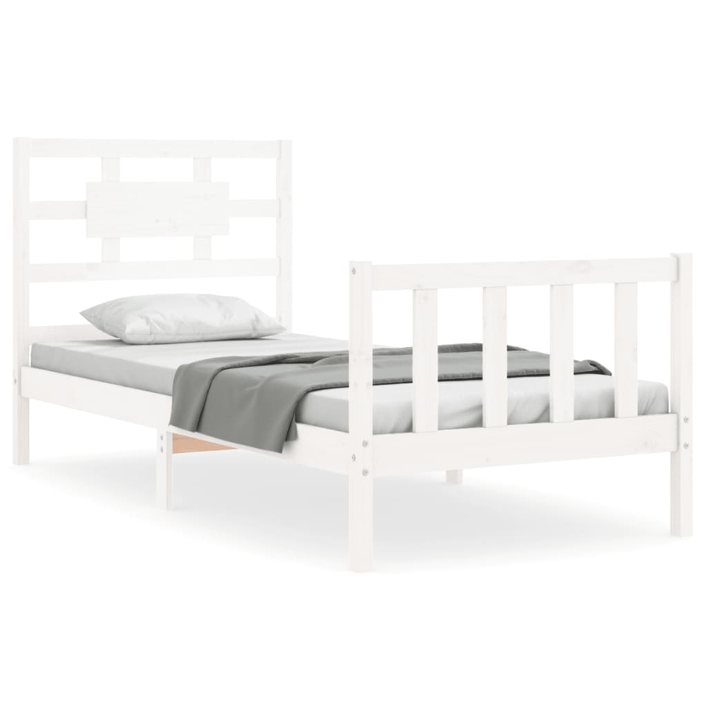 vidaXL Bed Frame with Headboard White Single Solid Wood