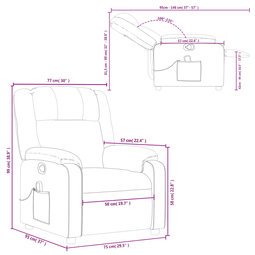 vidaXL Massage Recliner Chair Black Fabric