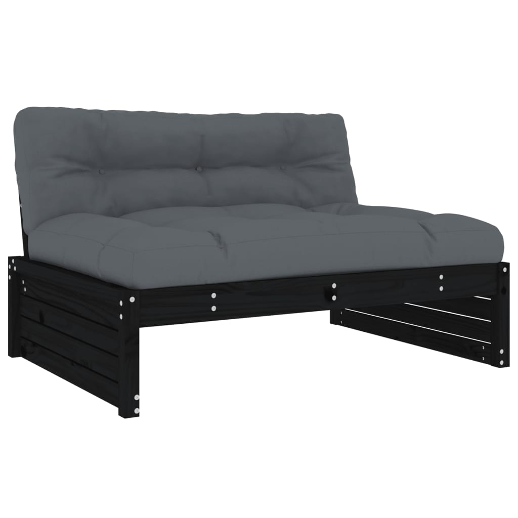 vidaXL 4 Piece Garden Lounge Set with Cushions Black Solid Wood