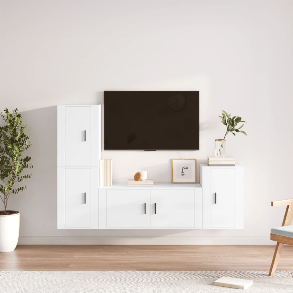 vidaXL 4 Piece TV Cabinet Set High Gloss White Engineered Wood