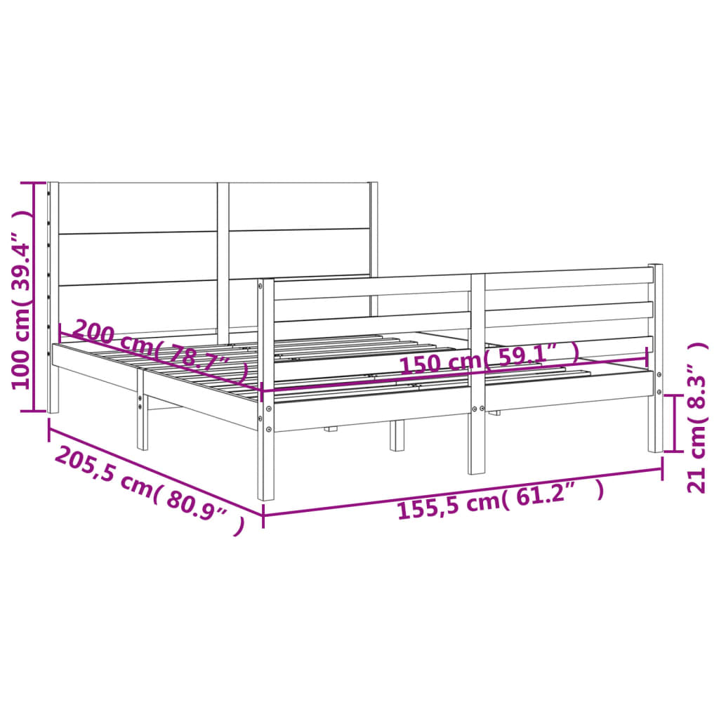 vidaXL Bed Frame without Mattress White King Size Solid Wood