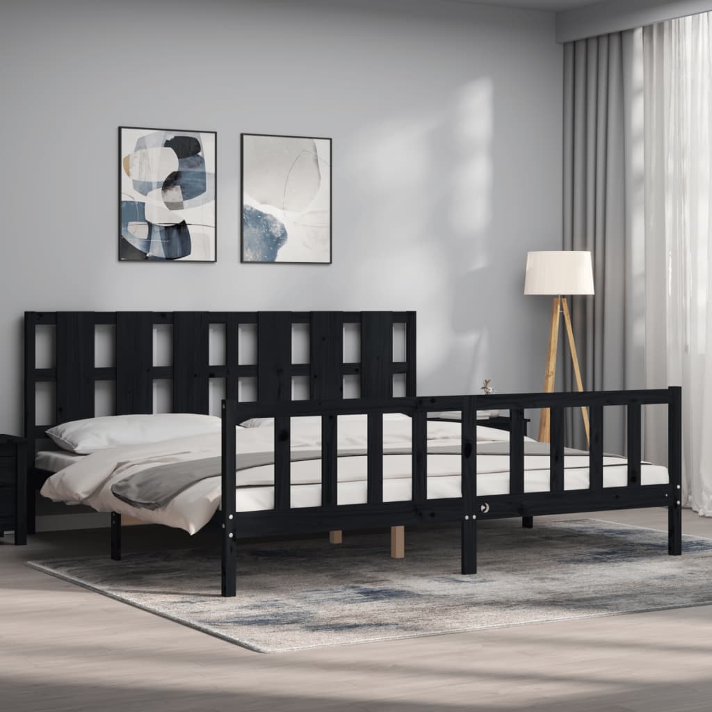 vidaXL Bed Frame without Mattress Black Solid Wood Pine