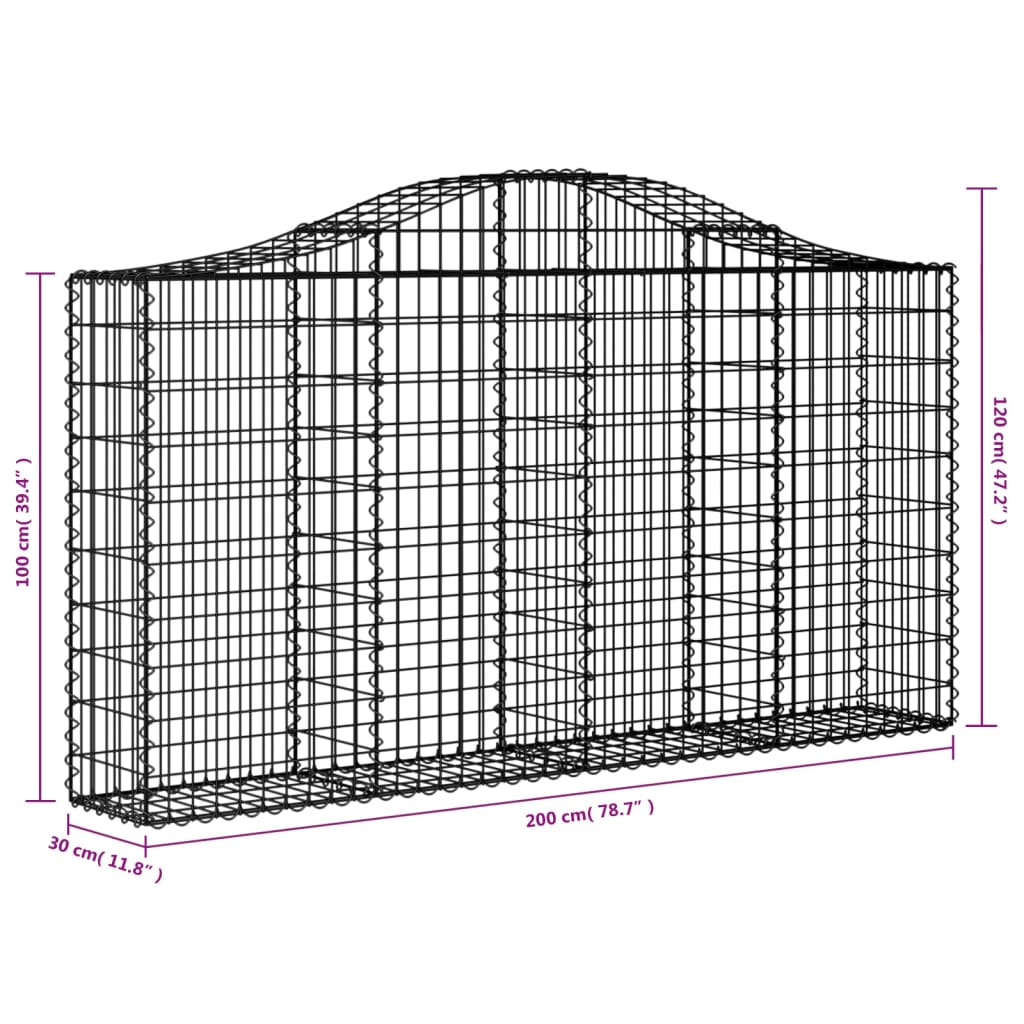 vidaXL Arched Gabion Baskets 14 pcs 200x30x100/120 cm Galvanised Iron