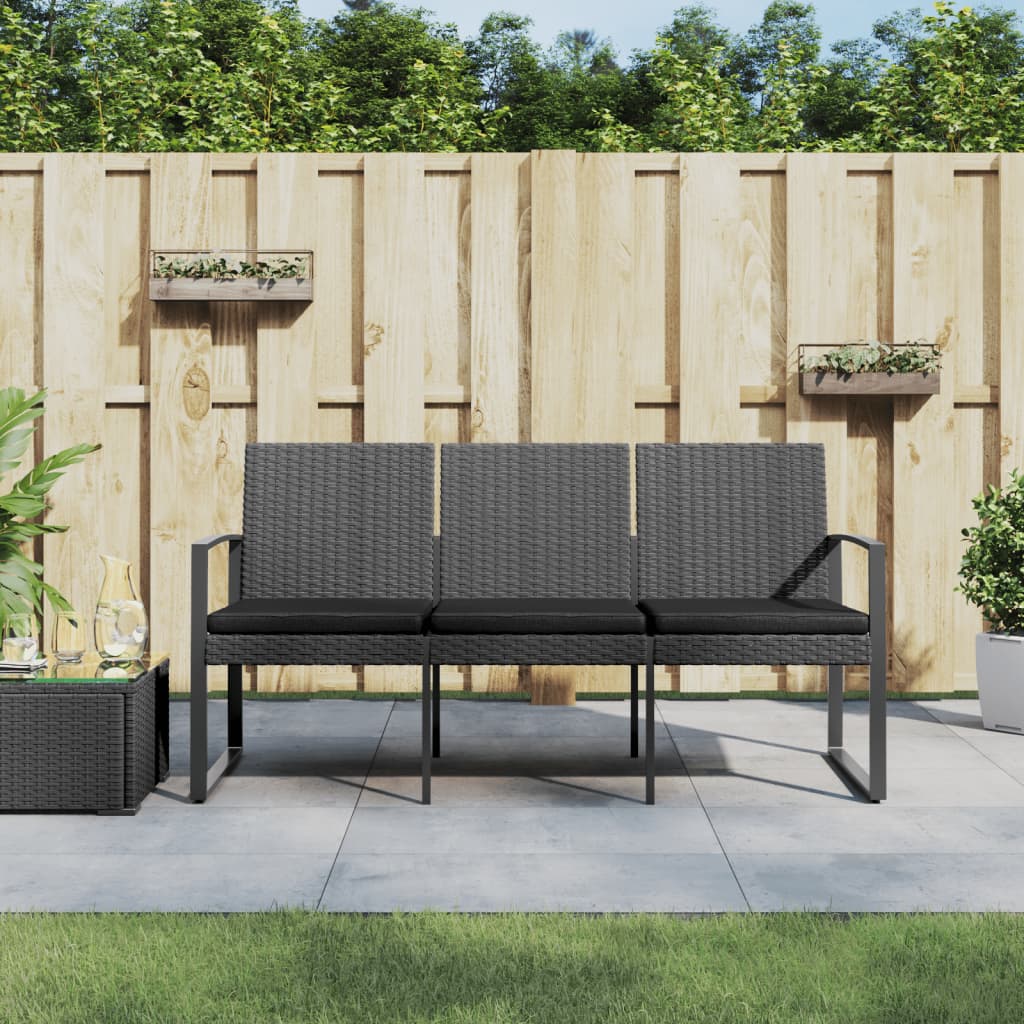 vidaXL 3-Seater Garden Bench with Cushions Dark Grey PP Rattan