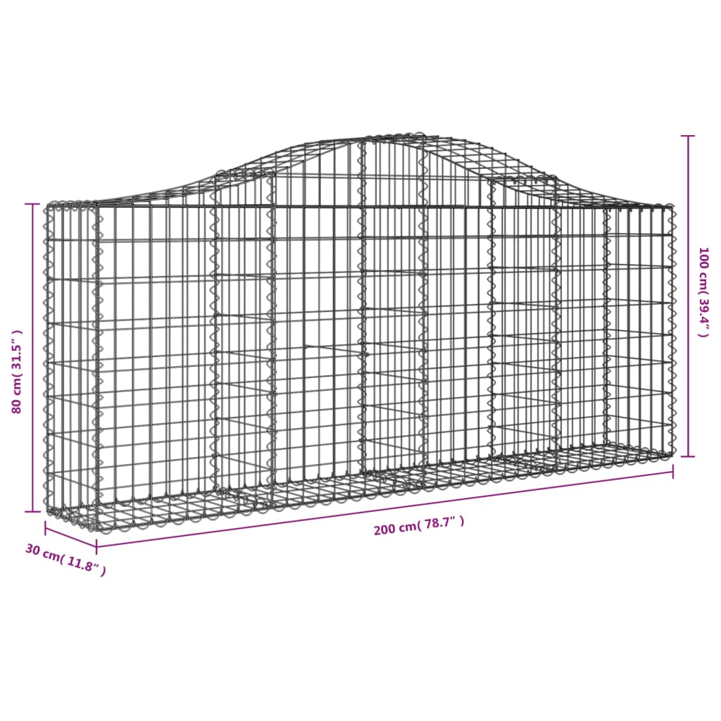 vidaXL Arched Gabion Baskets 4 pcs 200x30x80/100 cm Galvanised Iron