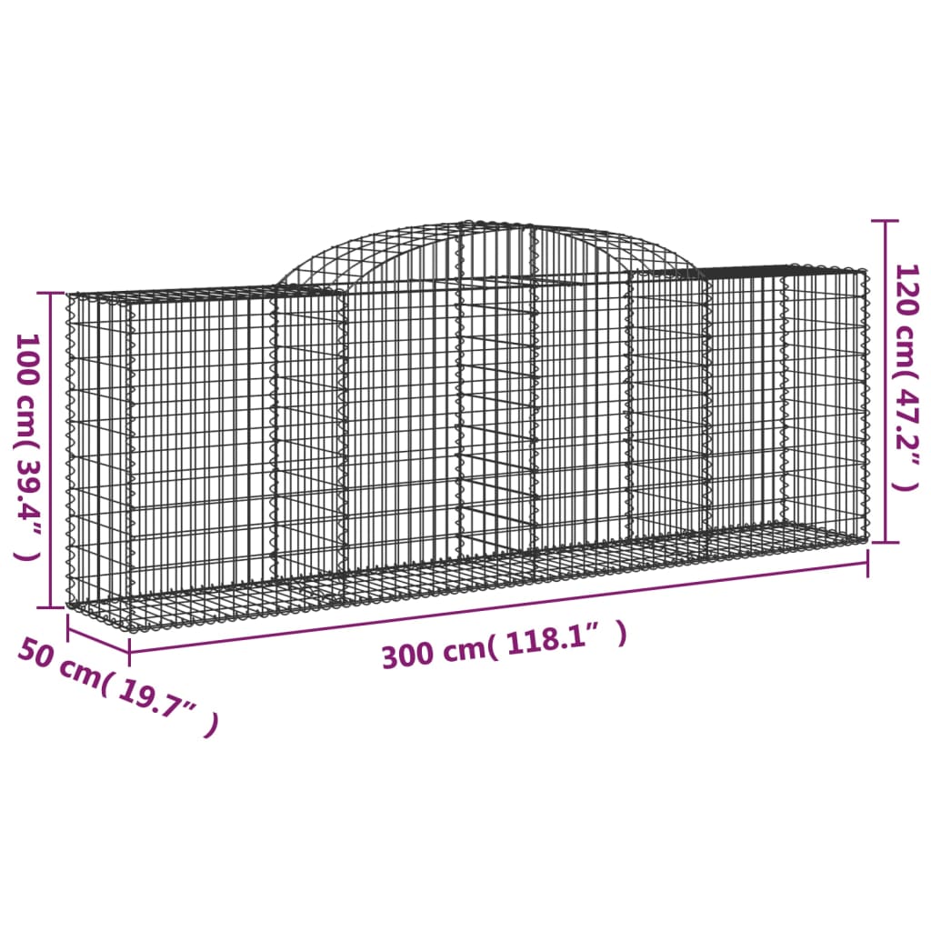 vidaXL Arched Gabion Baskets 9 pcs 300x50x100/120 cm Galvanised Iron