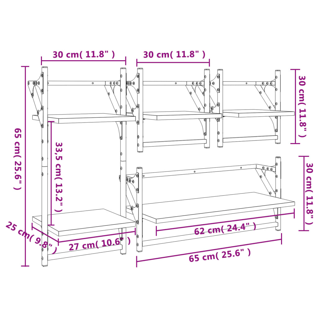 vidaXL 4 Piece Wall Shelf Set with Bars Black Engineered Wood