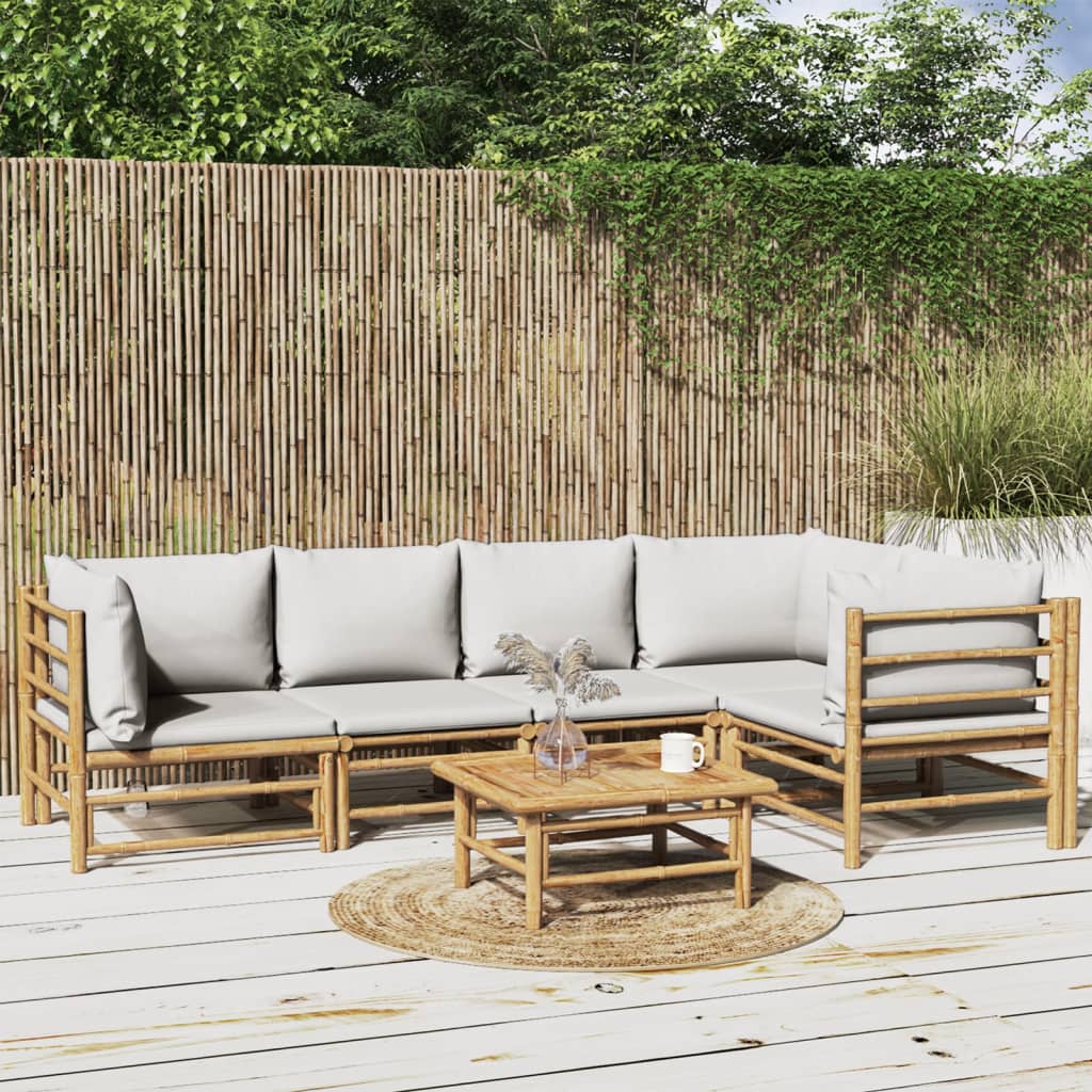 vidaXL 6 Piece Garden Lounge Set with Light Grey Cushions Bamboo