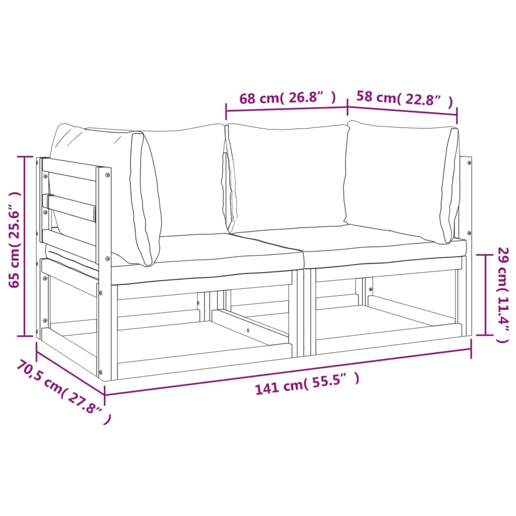 vidaXL Sectional Corner Sofas 2 pcs with Light Grey Cushions Solid Wood Acacia