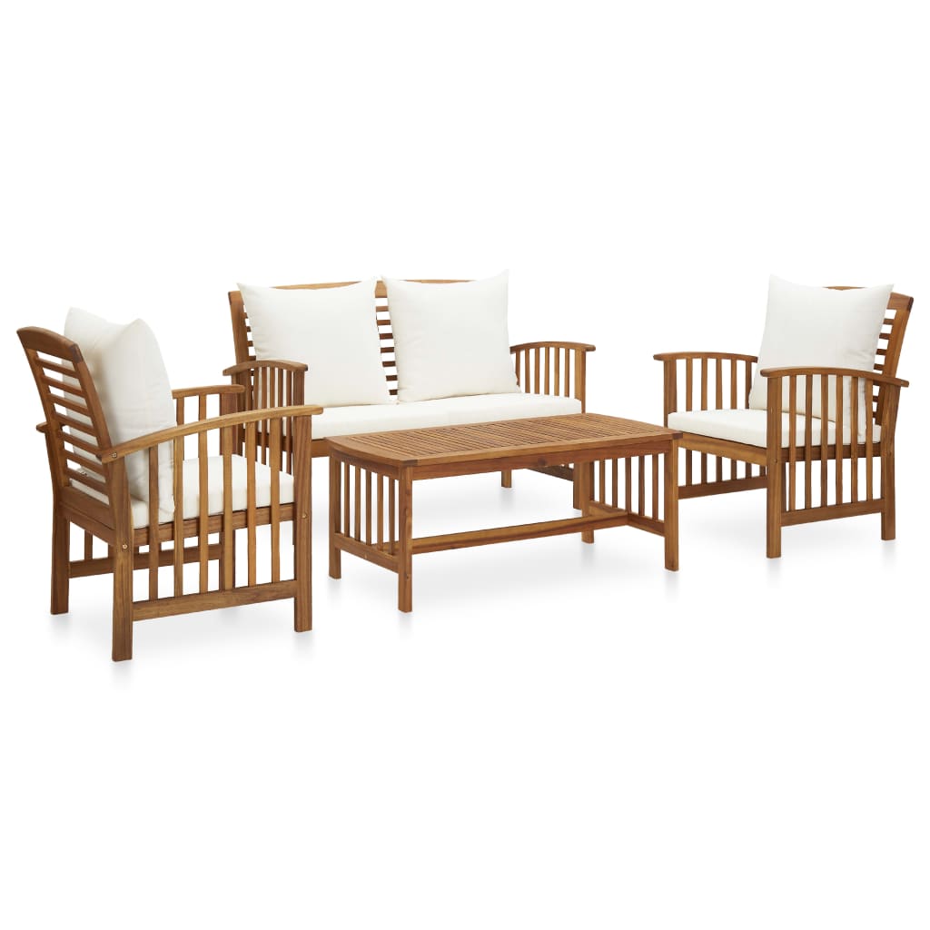 vidaXL 4 Piece Garden Lounge Set with Cushions Solid Acacia Wood