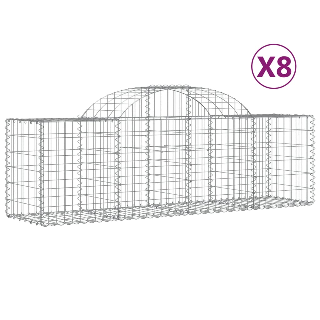 vidaXL Arched Gabion Baskets 8 pcs 200x50x60/80 cm Galvanised Iron