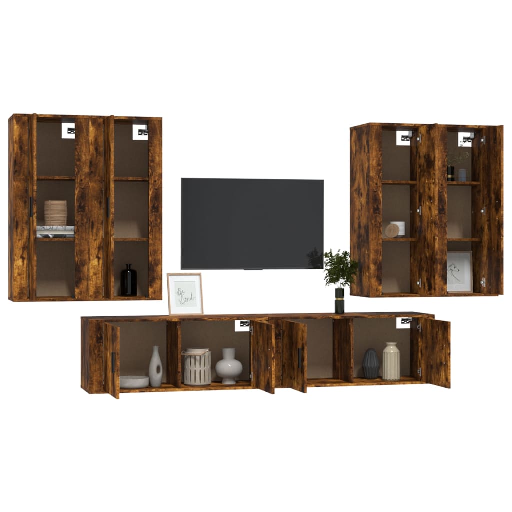 vidaXL 6 Piece TV Cabinet Set Smoked Oak Engineered Wood