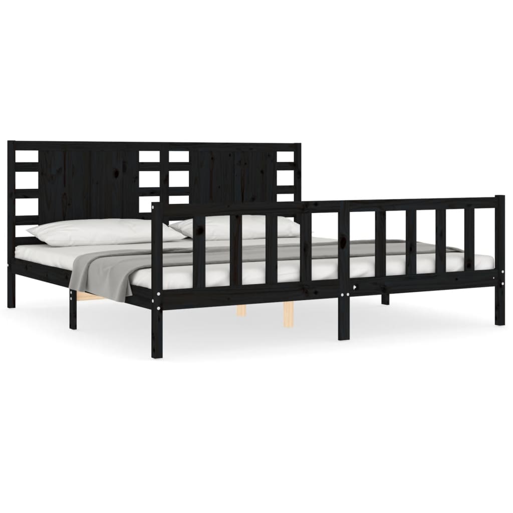 vidaXL Bed Frame without Mattress Black Super King Size Solid Wood Pine