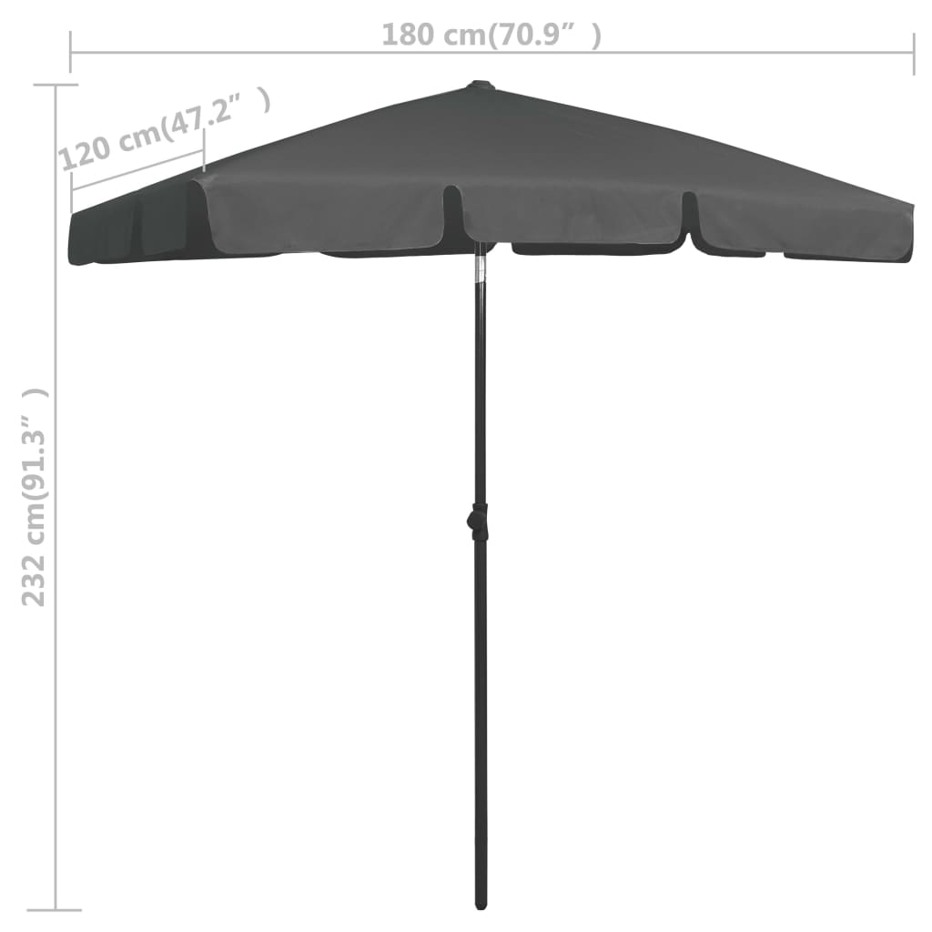 vidaXL Beach Parasol Anthracite 180x120 cm