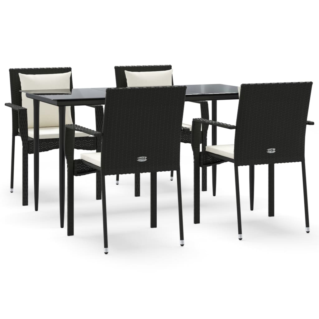 vidaXL 5 Piece Garden Dining Set with Cushions Black Poly Rattan