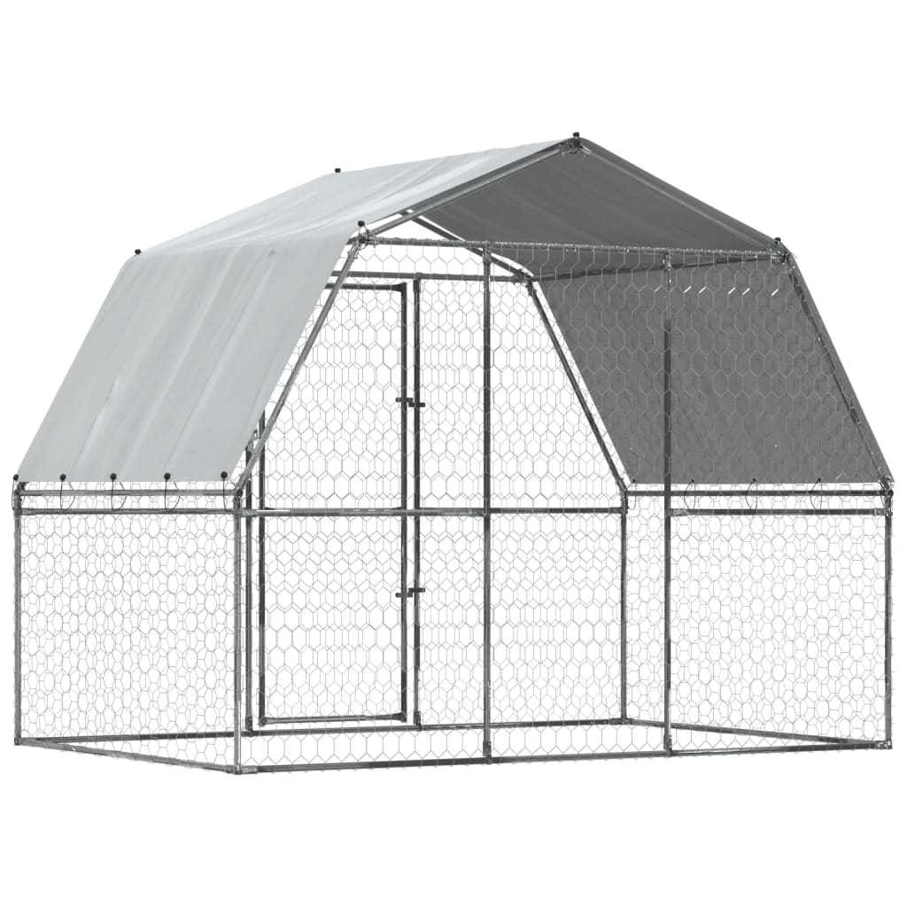 vidaXL Dog Cage with Roof and Door Silver Galvanised Steel