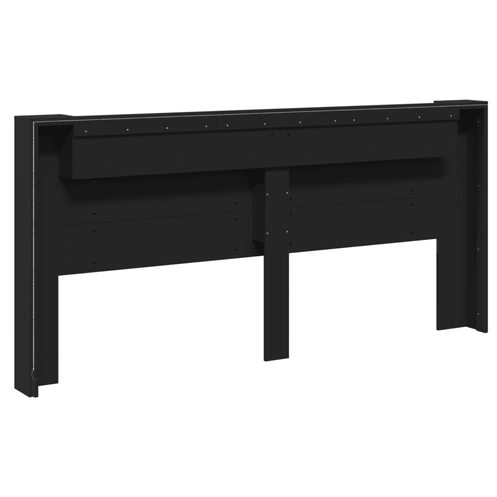 vidaXL Headboard Cabinet with LED Black 220x16.5x103.5 cm