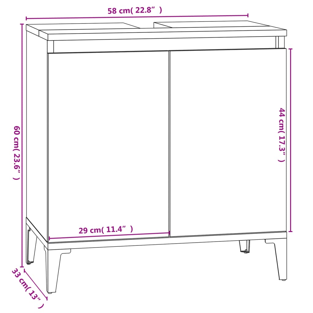 vidaXL Sink Cabinet High Gloss White 58x33x60 cm Engineered Wood