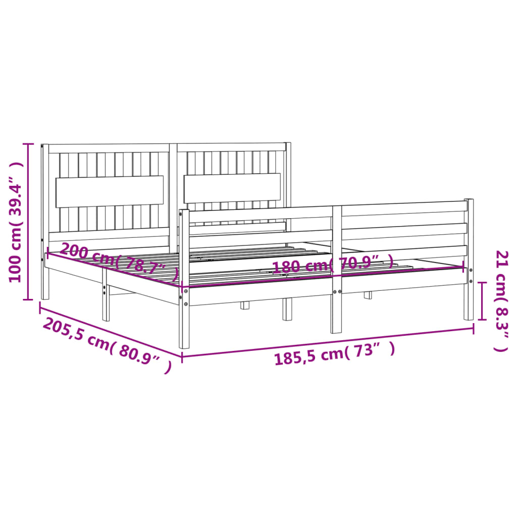 vidaXL Bed Frame without Mattress White Super King Size Solid Wood