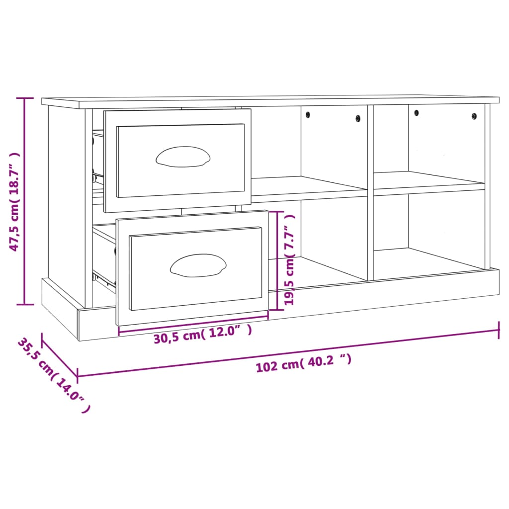 vidaXL TV Cabinet High Gloss White 102x35.5x47.5 cm Engineered Wood