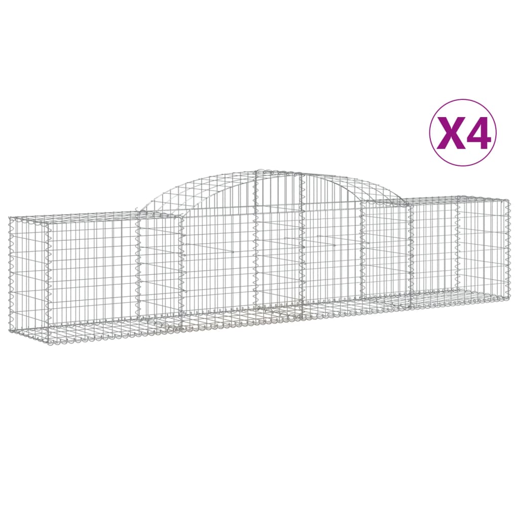 vidaXL Arched Gabion Baskets 4 pcs 300x50x60/80 cm Galvanised Iron