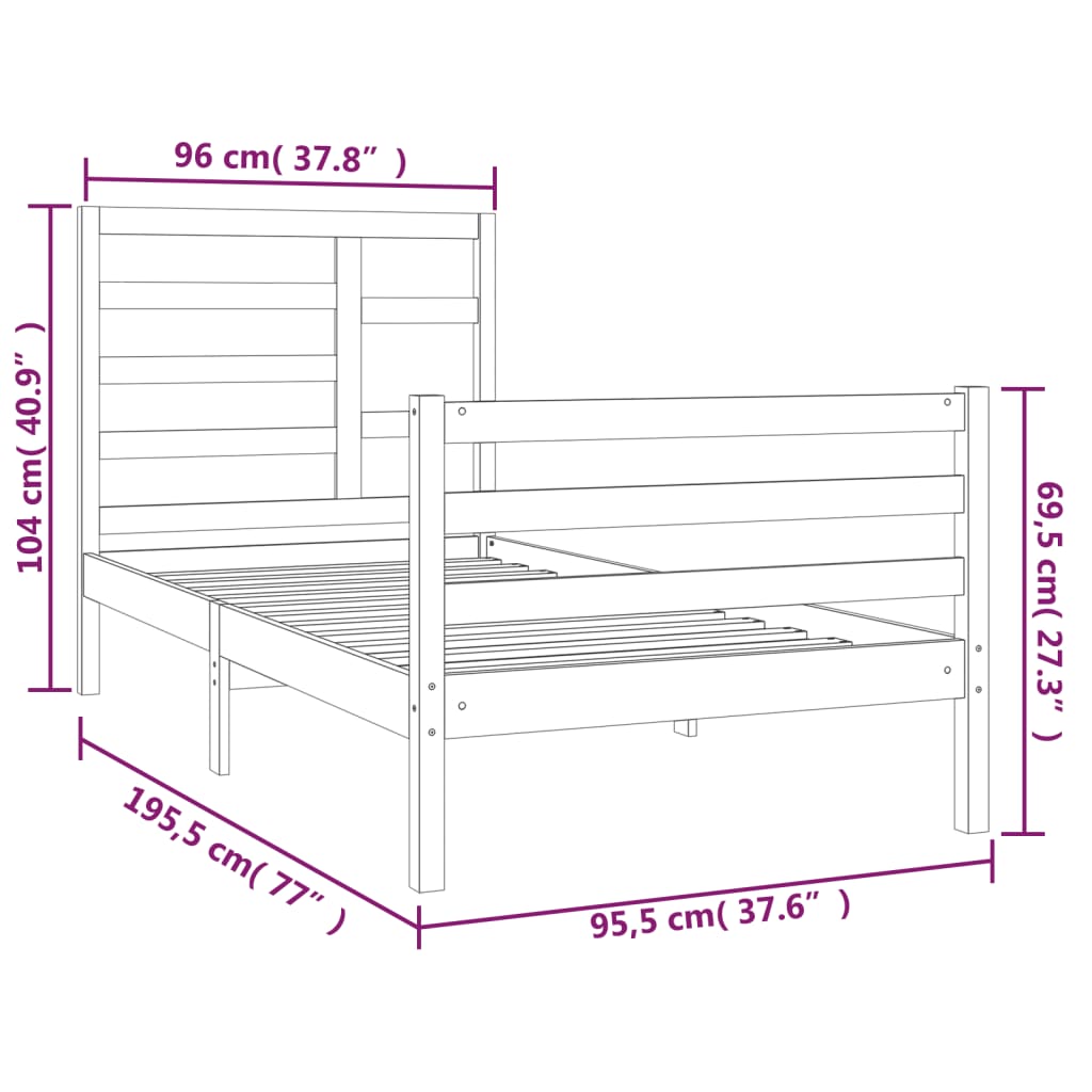 vidaXL Bed Frame without Mattress White Solid Wood 90x190 cm Single