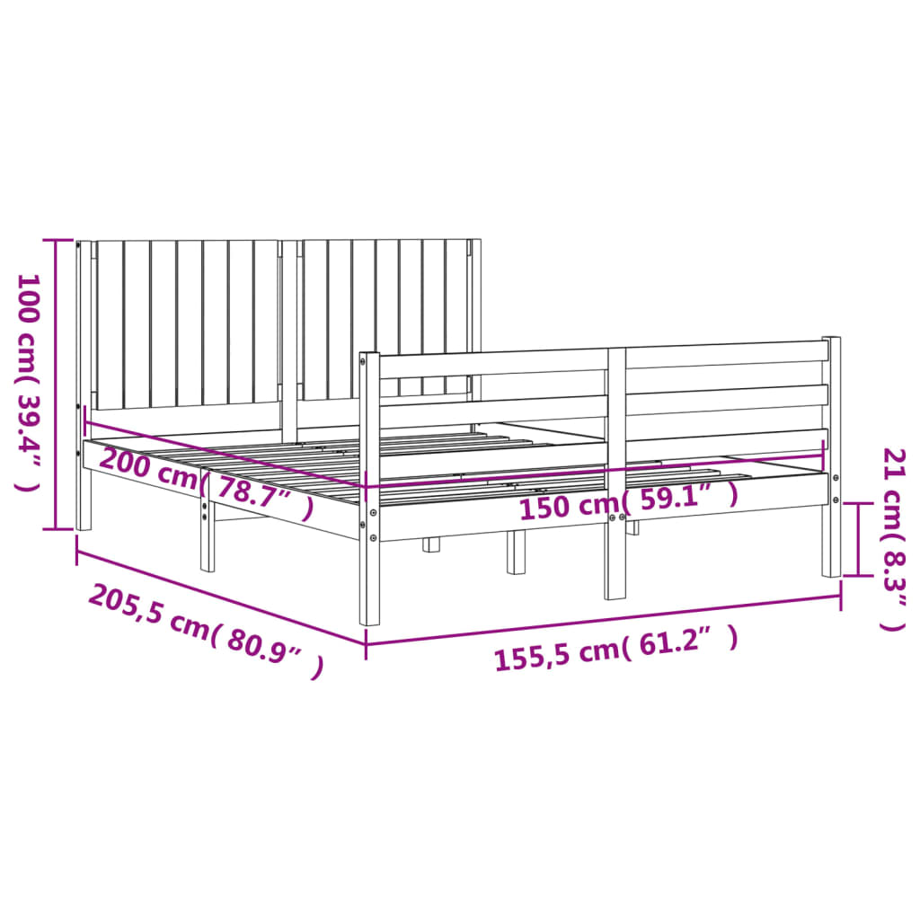 vidaXL Bed Frame without Mattress White King Size Solid Wood