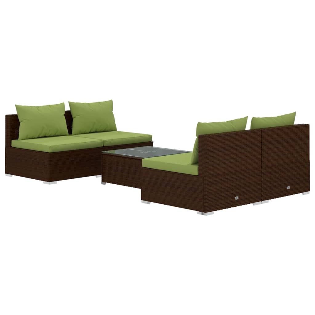 vidaXL 5 Piece Garden Lounge Set with Cushions Poly Rattan Brown