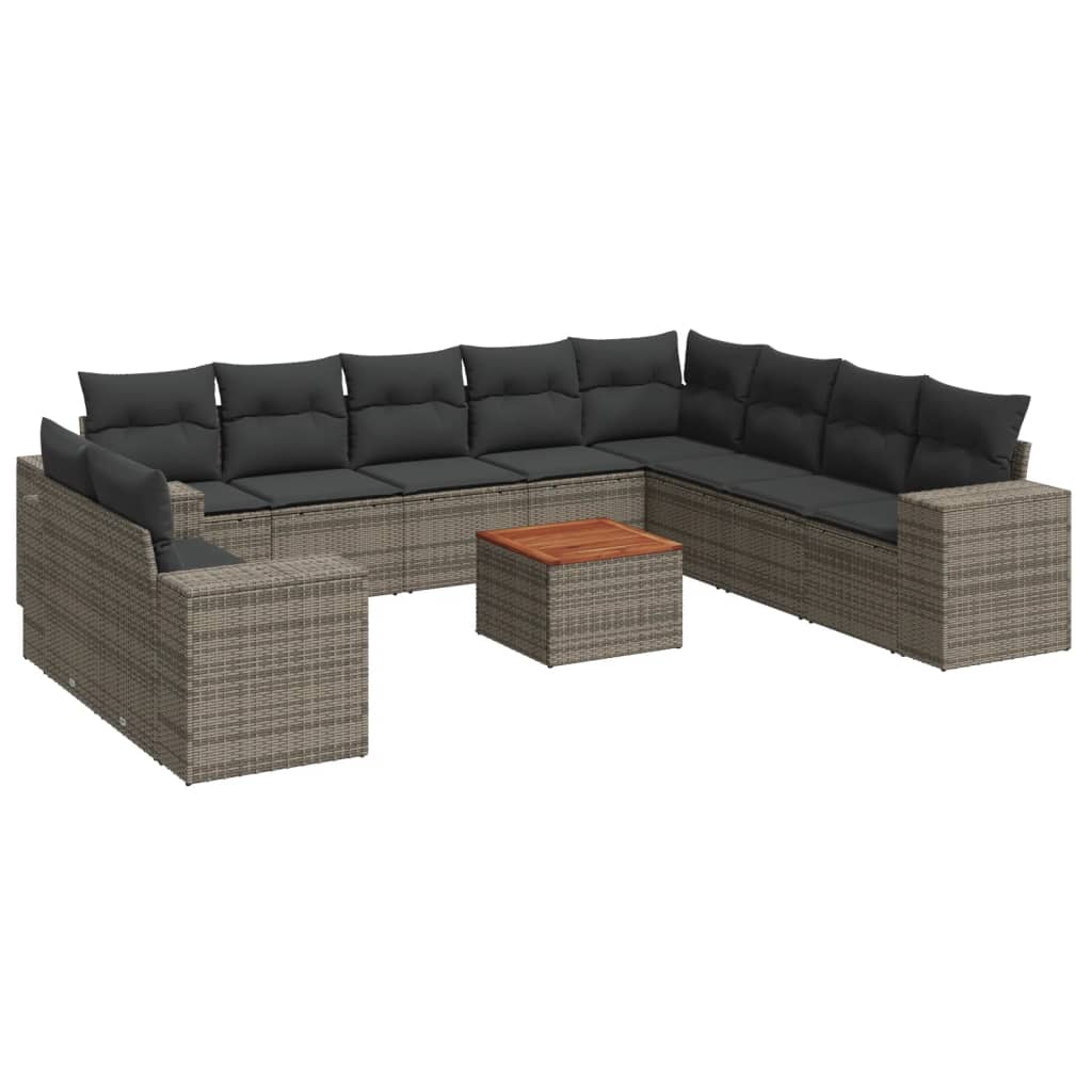 vidaXL 11 Piece Garden Sofa Set with Cushions Grey Poly Rattan