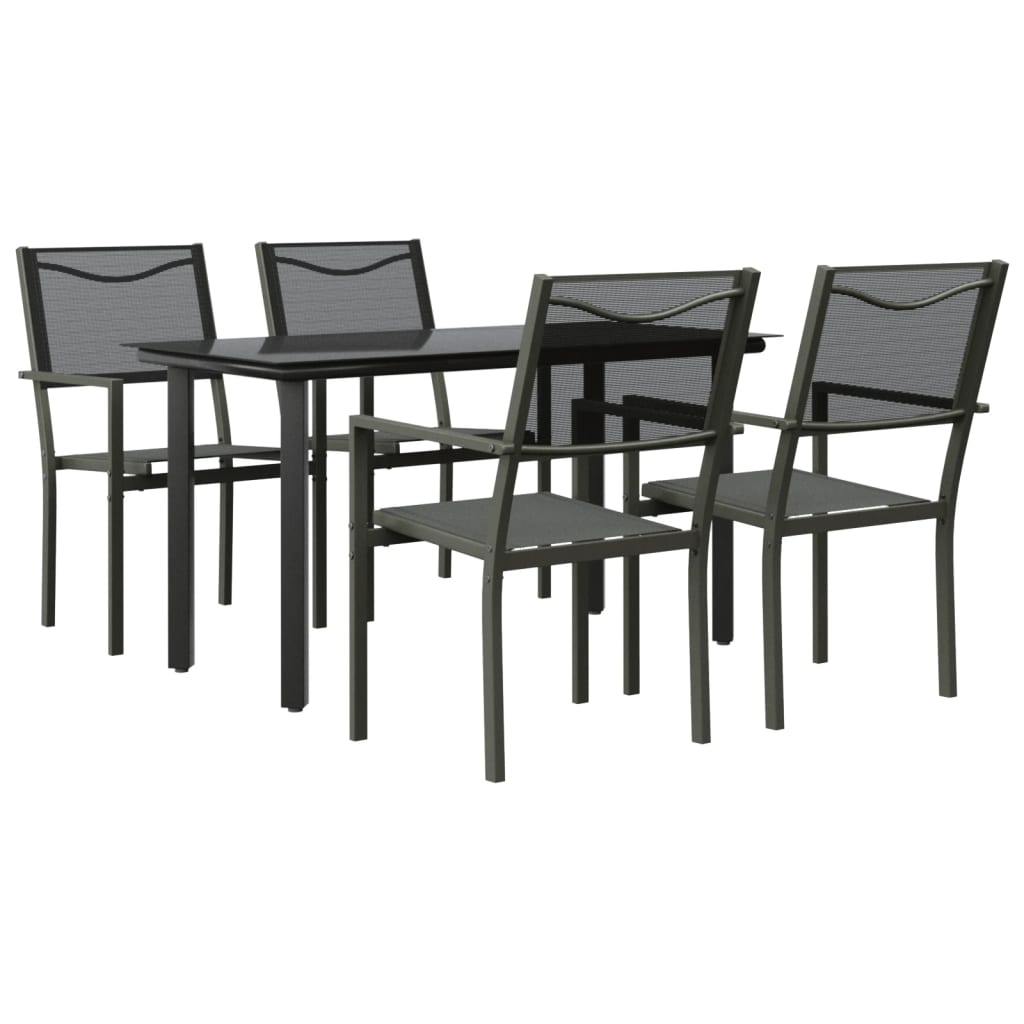 vidaXL 5 Piece Garden Dining Set Black Steel and Textilene