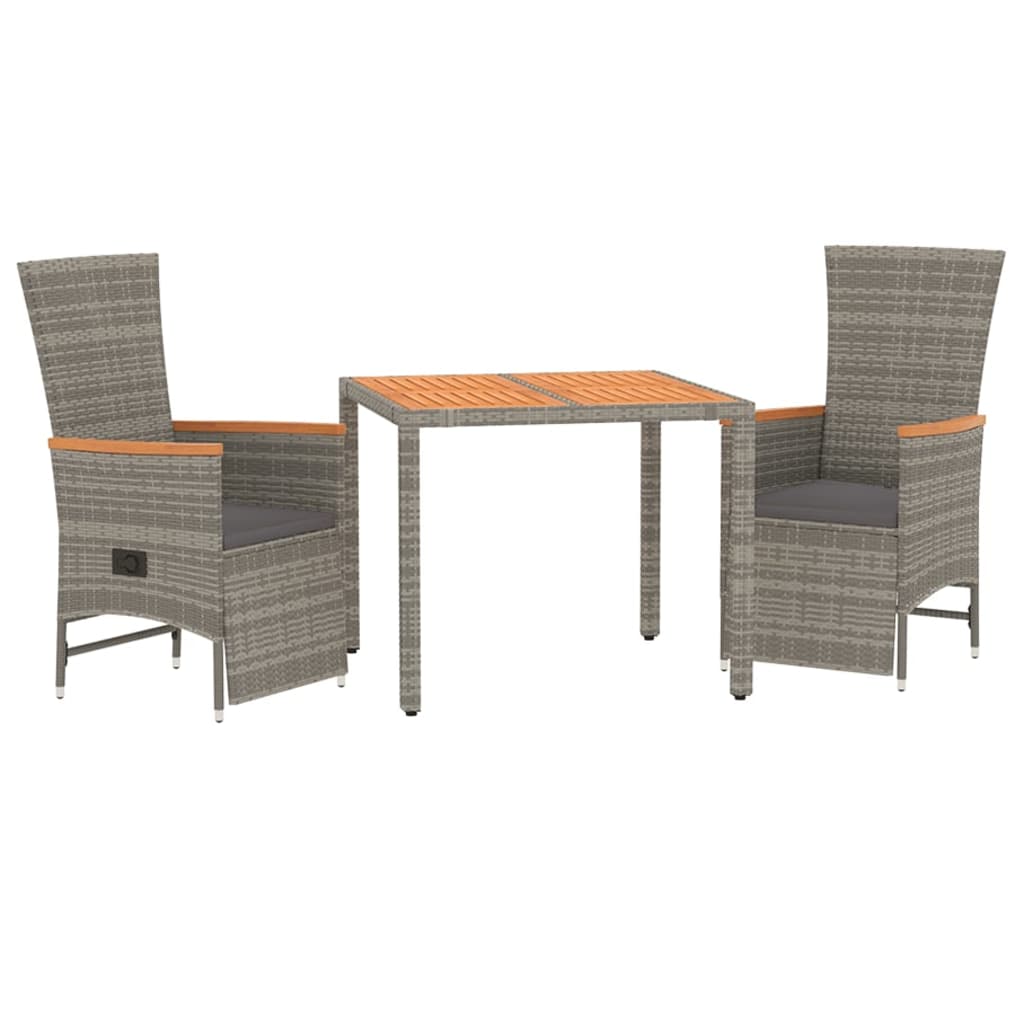 vidaXL 3 Piece Garden Dining Set with Cushions Grey Poly Rattan