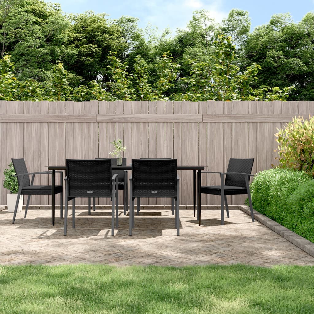 vidaXL 7 Piece Garden Dining Set with Cushions Poly Rattan and Steel