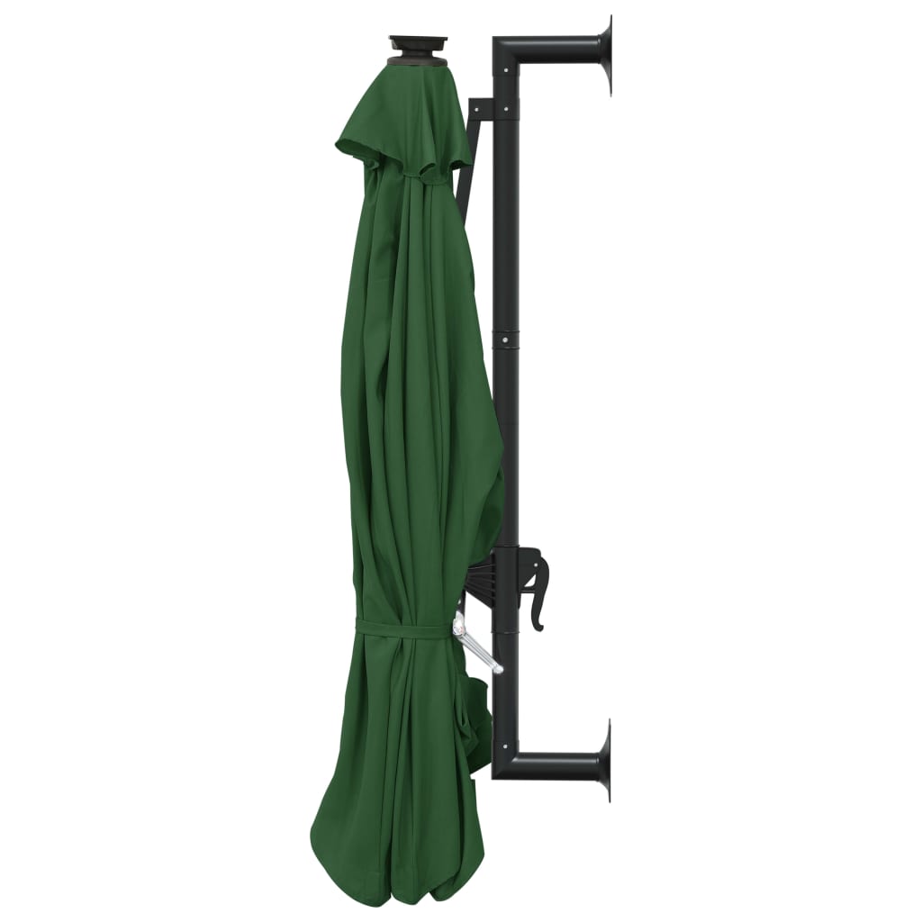 vidaXL Wall-mounted Garden Parasol with LEDs 300 cm Green