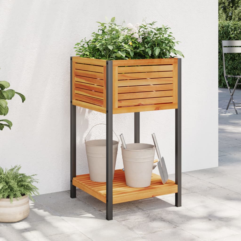 vidaXL Garden Planter with Shelf 45x45x80 cm Solid Wood Acacia and Steel