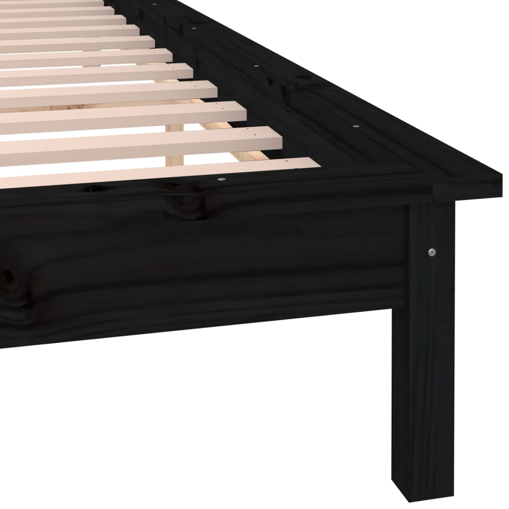 vidaXL LED Bed Frame without Mattress Black 135x190 cm Double Solid Wood